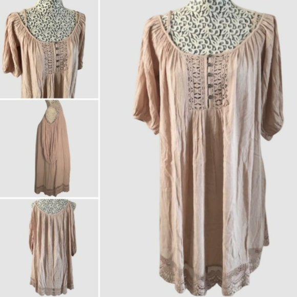 Forever 21 Cold Shoulder Tunic Dress with Lace Details Pink - Size Medium - Picture 1 of 5